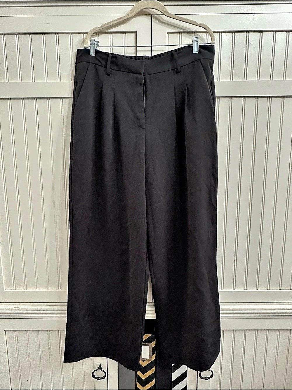 French Connection Wide Leg Polyester Pants in Black Size XL Like New